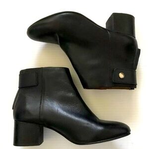 Topshop Ankle Booties Bonnet Black Leather Heeled Zip Button Womens 37. US 6.5